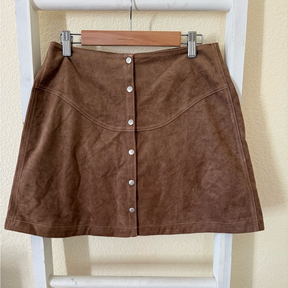 Cotton Candy Brown Suede Button-Front A-Line Skirt